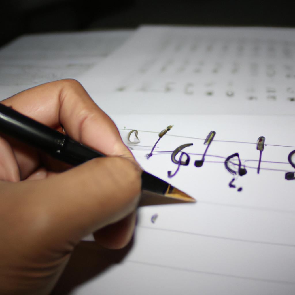 Person writing musical notation symbols